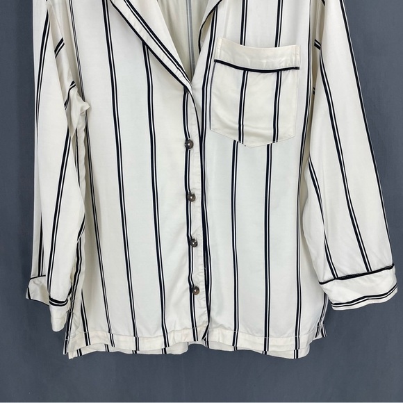 Free People Rorie Striped Satin Long Sleeve Button Up Blouse Top - Picture 6 of 10